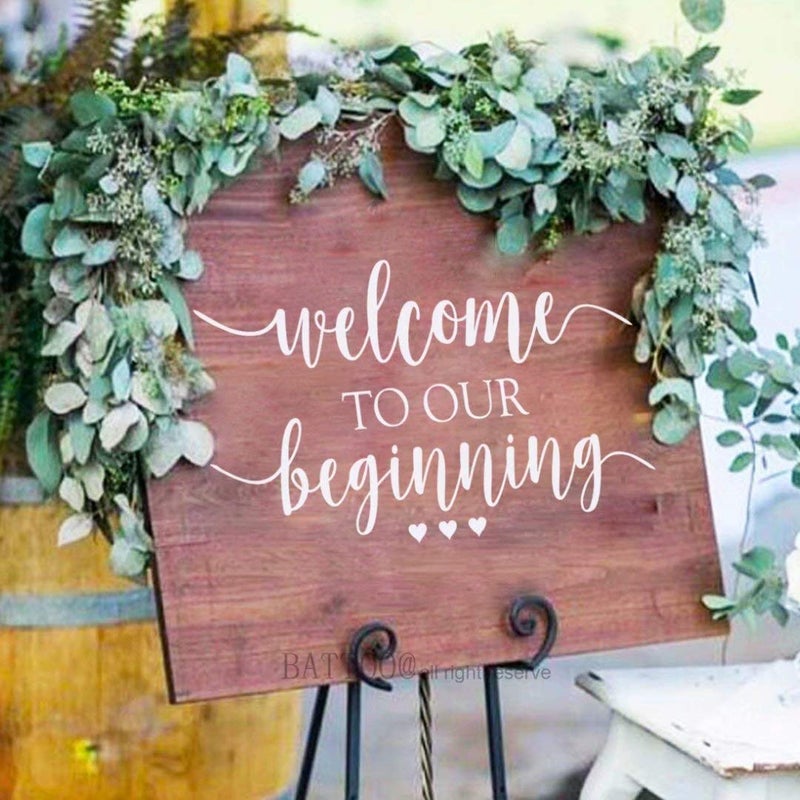 BATTOO Wedding Welcome Sign Decal Welcome to Our Beginning Couples Wedding Reception Home Adhesive Sticker - Marriage Wedlock of Love Wedding Ceremony Decal 26" Wide by 14.5" Tall, White - Image 2